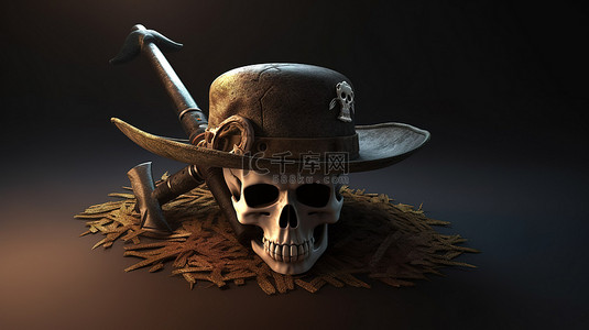 剑背景图片_以帽子剑和头骨为特色的海盗主题广告活动的 3D 渲染