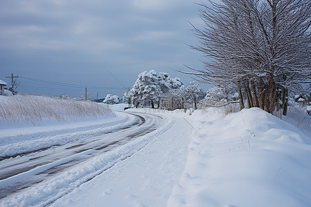 暴风雨天的积雪道路