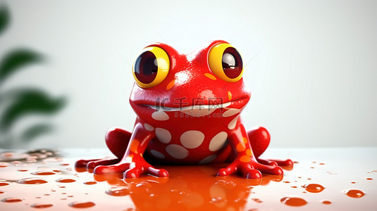 青蛙背景图片_一只顽皮的青蛙的彩色 3D 渲染