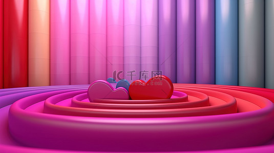 多彩 3D 渲染情人节爱情背景