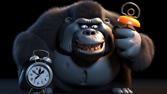 大猩猩背景图片_搞笑的 3D 超重大猩猩拿着闹钟
