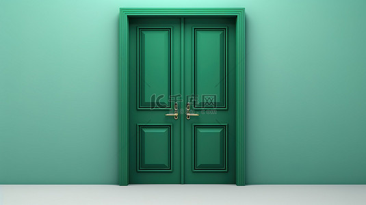 关闭的绿色门 3D 视觉表示
