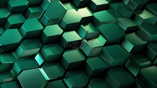 时尚几何图案背景图片_抽象绿色背景时尚未来派广告封面上的 3D 几何图案