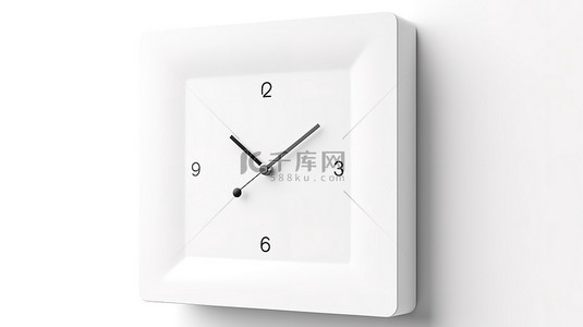独立的白色背景，具有 3D 渲染的方形按钮图标和现代挂钟设计