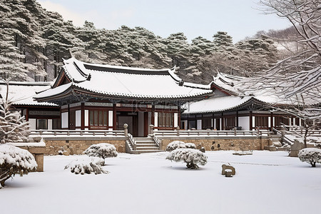 中国天气背景图片_雪中​​的中国韩屋