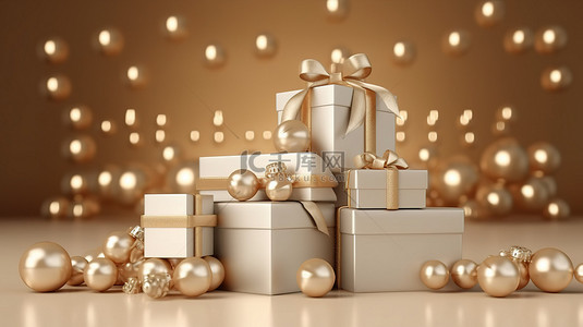 促销礼物红色背景图片_3D 渲染的礼品盒和珍珠非常适合节日横幅广告促销和网络海报