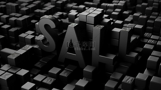 售價背景图片_黑色背景上的单色 3D 插图，带有“销售”一词