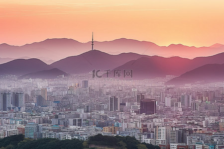 国学达人背景图片_韩国首尔的日落
