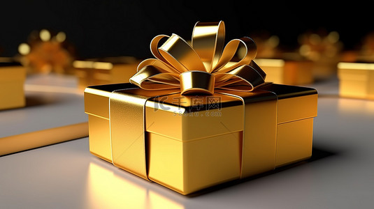 红金色丝带背景图片_金色丝带装饰 3D 渲染礼品盒
