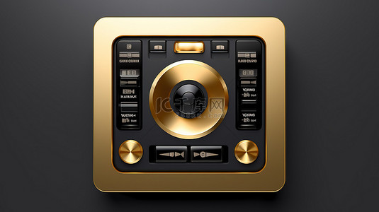 金色卷轴录音机图标 3d 渲染的 ui ux 界面元素的方形按钮键