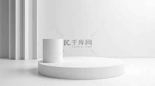 白色圆柱背景图片_孤立白色背景 3D 插图渲染上光滑的白色圆柱平台讲台