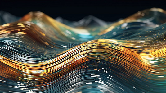 科技感金属感背景图片_抽象数据可视化技术背景下金属波和液滴的3D渲染