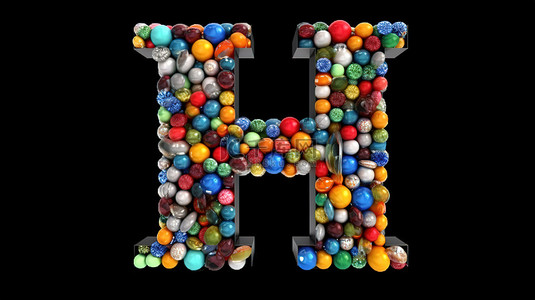游戏字体背景图片_3d 渲染的运动球形式字母 h 字体
