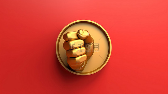 拳头背景图片_红色哑光金板上的金色拳头符号 3D 渲染的社交媒体图标
