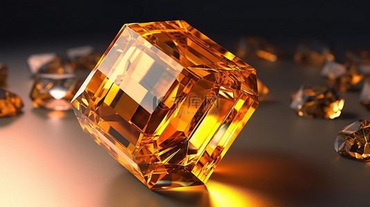 令人惊叹的 3D 渲染中的阿斯切形切工黄水晶宝石