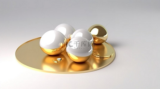 奶油蛋背景图片_3D 渲染中的金奶油和抽象四个鸡蛋
