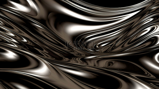 黑色全黑背景图片_3D 铬金属波作为全屏抽象显示的背景
