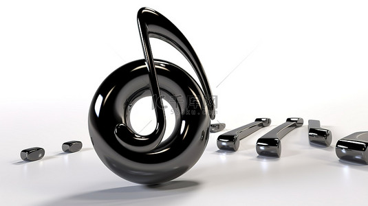 音乐器材元素背景图片_代表音乐概念的白色背景下黑色高音谱号符号的三维渲染