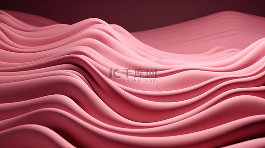 在 3D 渲染中具有优雅的粉红色卷发和波浪的背景面板