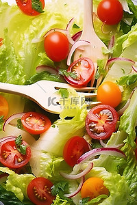 番茄生菜和洋葱的健康沙拉