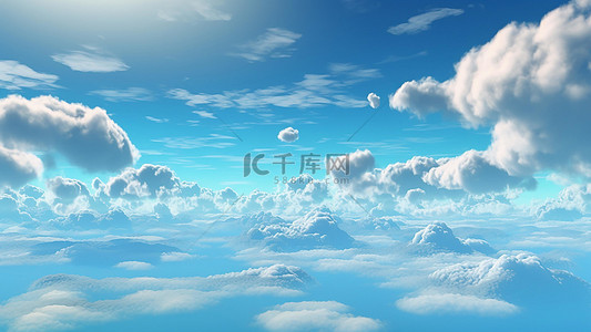 创意蓝色装饰背景图片_天空梦幻云层一排云
