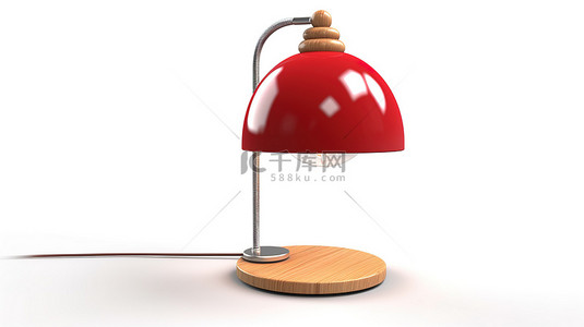 红灯背景图片_白色背景隔离 3D 插图木顶桌子与红灯