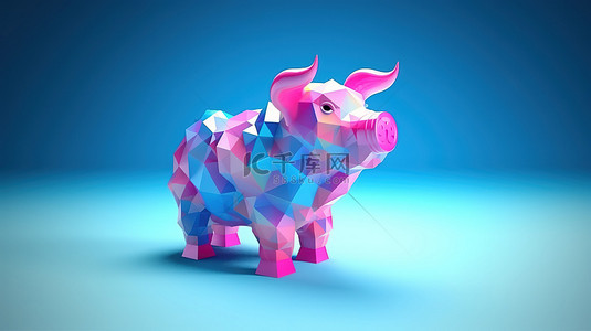 粉色猪在白色背景下的充满活力的 3D 渲染，柔和的蓝色色调