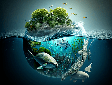 海龟海底世界背景图片_海洋日关爱大自然背景