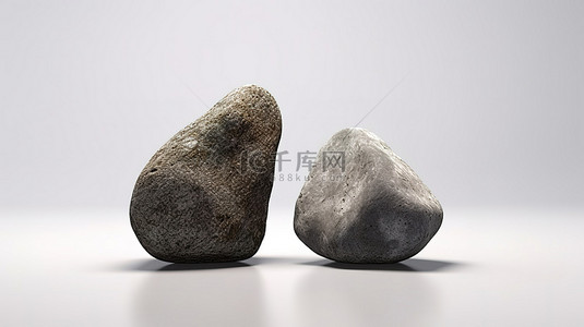 双现实岩石独立站立在白色工作室 3d 渲染