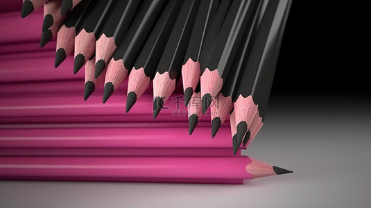 学校创意背景图片_3D 渲染中的黑色尖端粉红色铅笔