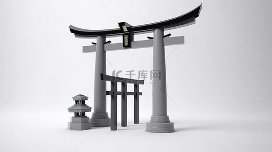 优质产品展示 3d 渲染白色背景与日本门户牌坊和灰色领奖台