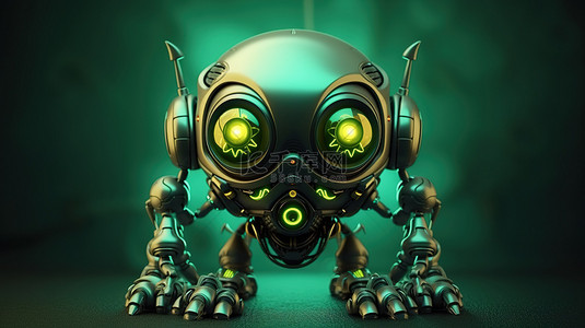 险恶的绿色机器人的 3d 插图