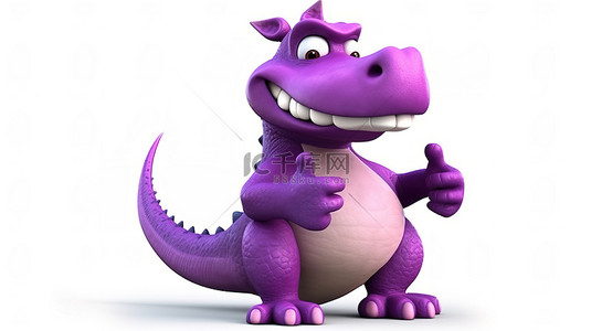 紫色 3d 恐龙竖起大拇指