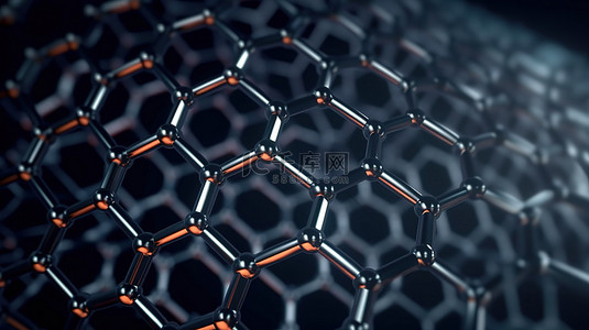 化学科学背景图片_石墨烯管的详细 3D 模型纳米技术的六边形几何形式的可视化表示