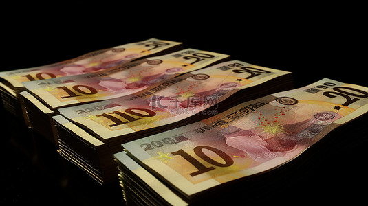 逼真的 3d 渲染欧洲十欧元纸币