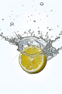 水溅出背景图片_将柠檬浸入水中并溅出