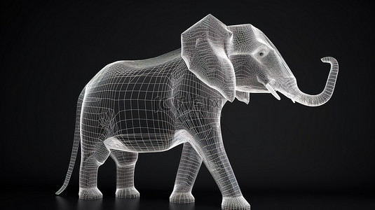 卡通套图背景图片_具有单色轮廓的大象图标的单色 3D 渲染