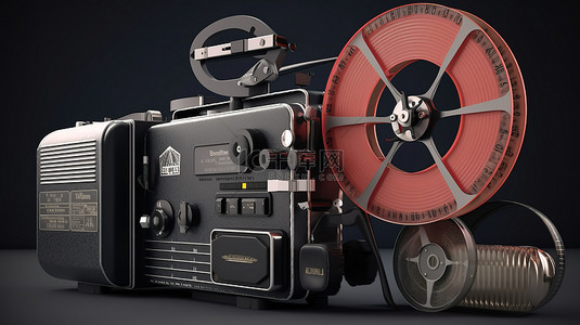 拍板和卷轴胶片补充 3d 复古电影摄影机渲染