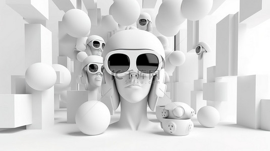 巧妙的纸张灵感简约概念在白色 VR 背景 3D 渲染插图
