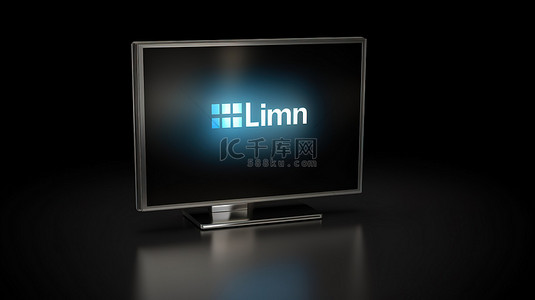 linkedin 徽标在 3D 渲染中照亮电视