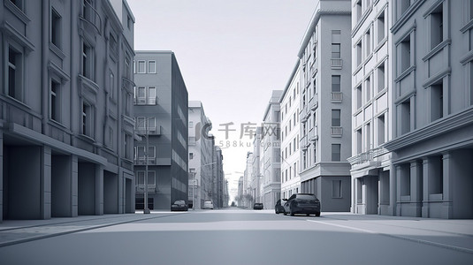 3D 渲染中的简约城市街道背景