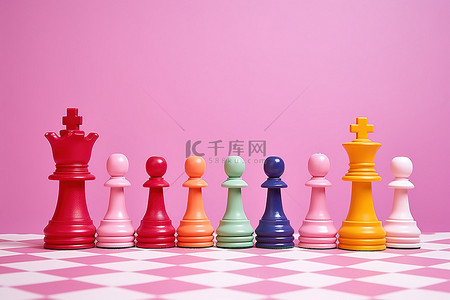 棋子背景图片_粉红色背景的明亮彩色背景上的棋子