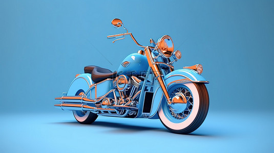 鸭子跳舞背景图片_浅蓝色背景下蓝色经典定制摩托车的独立 3D 渲染