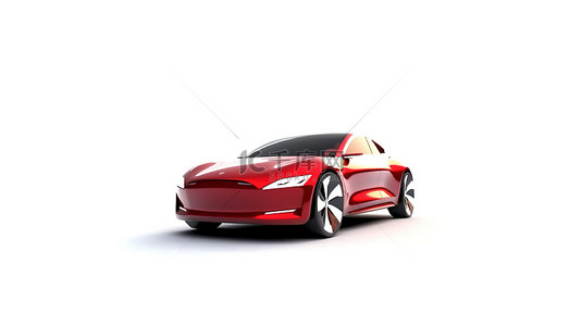混合动力概念运动轿跑车中的尖端插头，采用环保技术 3D 渲染在白色背景上