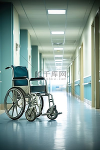 医院就诊期间走廊里的轮椅