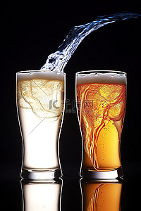 两杯啤酒，一杯是满的，另一杯是空的