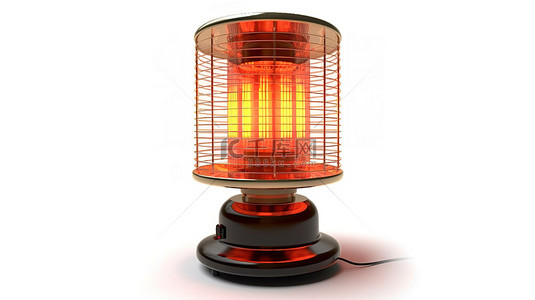 红红火背景背景图片_白色背景上孤立的卤素或红外加热器的 3D 插图