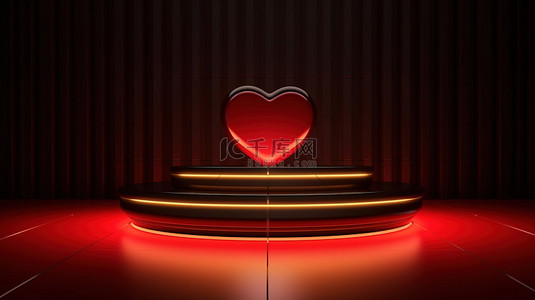 红色心形背景图片_红色心形舞台上的豪华金色讲台 3d 渲染优雅