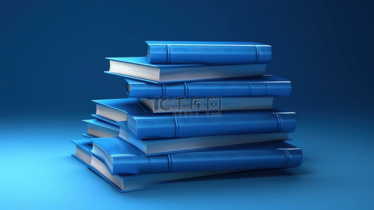 蓝色背景上的蓝色书籍的 3d 渲染