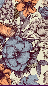 花卉植物复古风格线条绘画广告背景